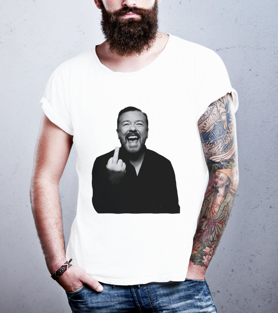 Anh Ricky Gervais Laughing Middle Finger Gesture T-Shirt
