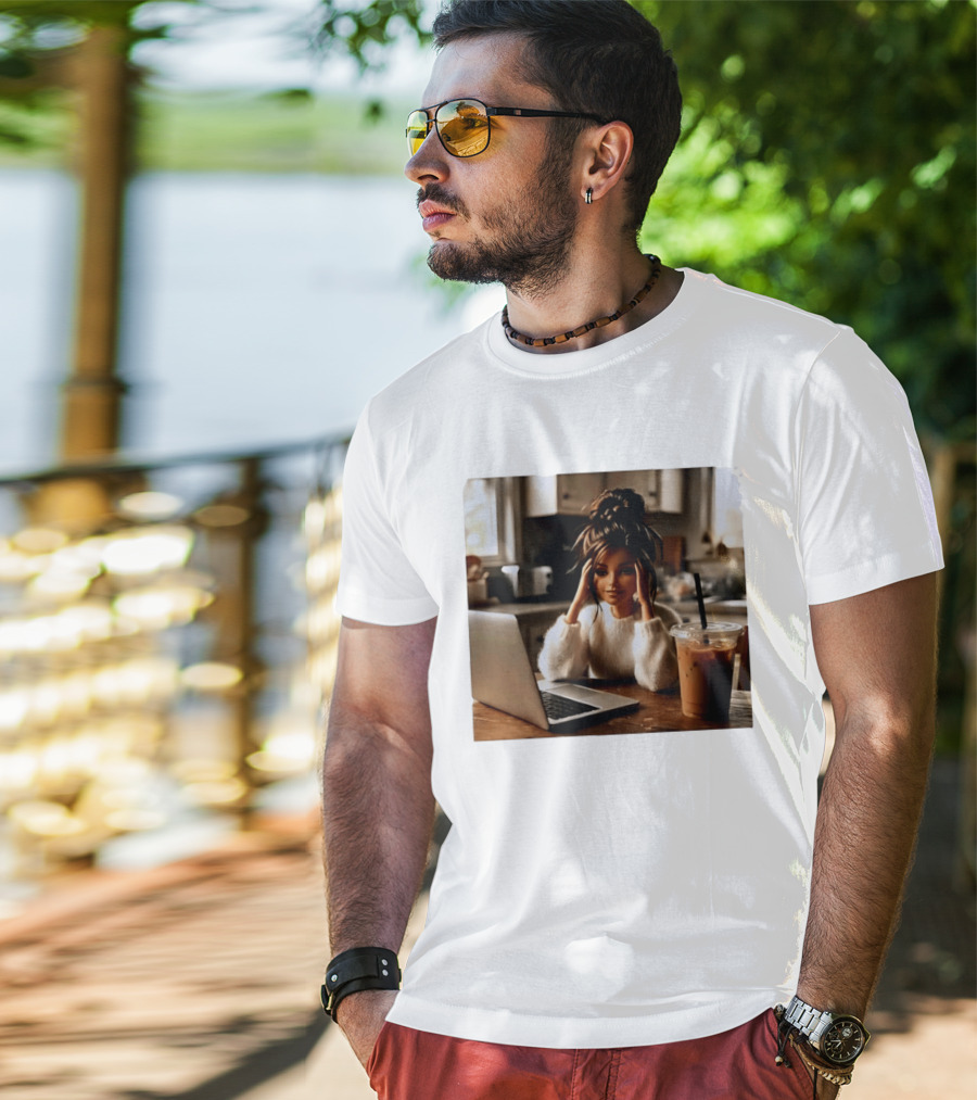 Crashing Out Barbie Girl With Coffee And Laptop Vibes T-Shirt