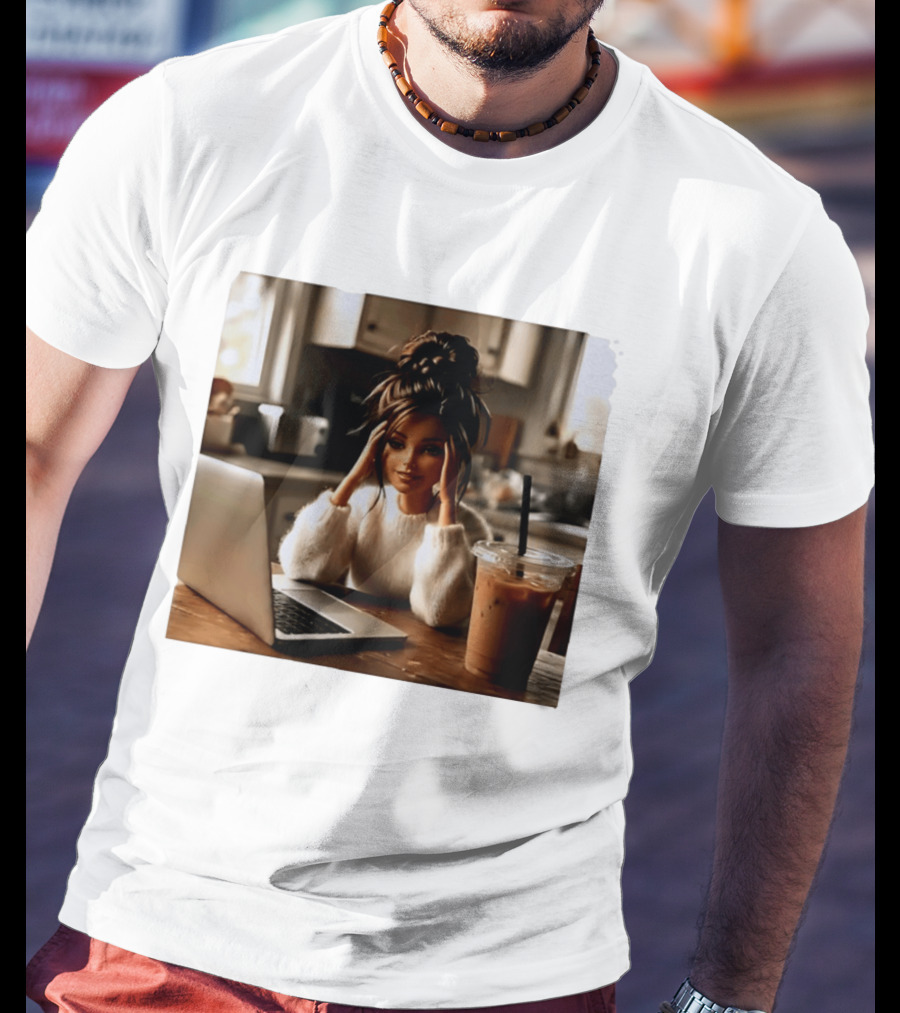 Crashing Out Barbie Girl With Coffee And Laptop Vibes T-Shirt