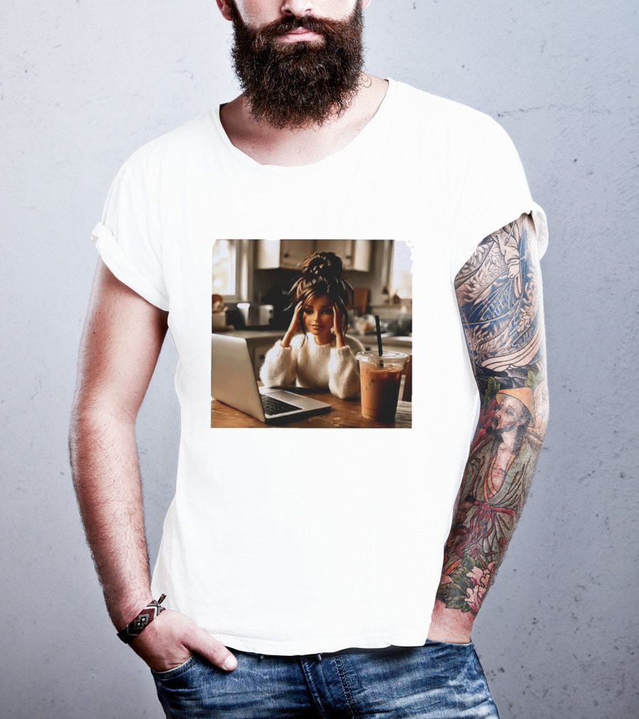 Crashing Out Barbie Girl With Coffee And Laptop Vibes T-Shirt