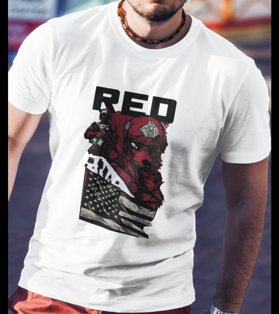 Red Military Special Forces Soldier American Flag T-Shirt