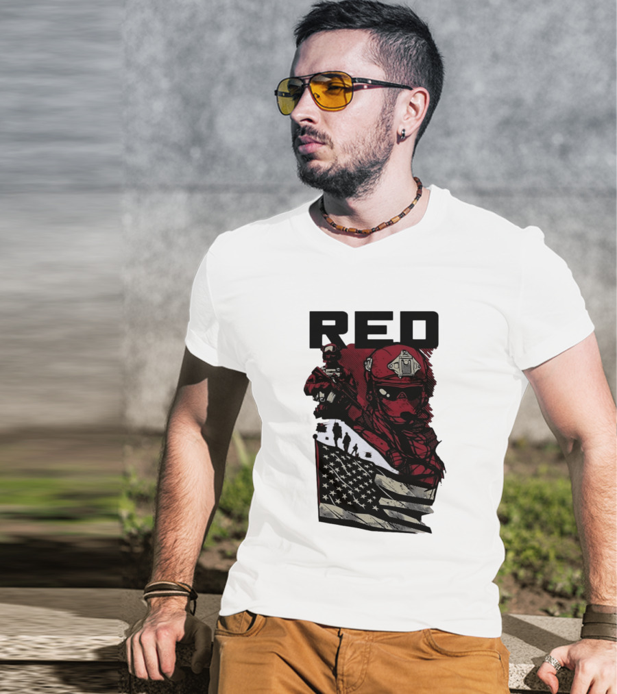 Red Military Special Forces Soldier American Flag T-Shirt