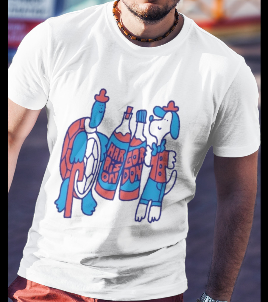 Harrison Gordon Honey TV Turtle Dog Duo With Bottles T-Shirt