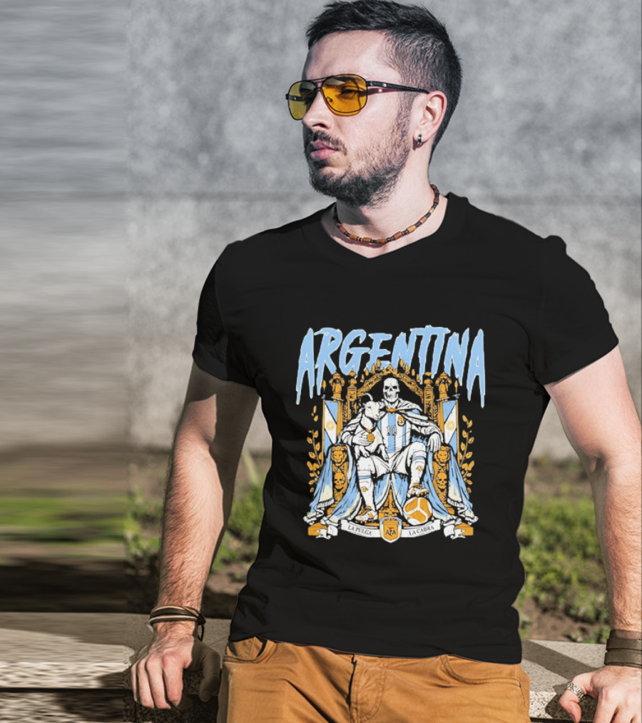Argentina Lionel Messi La Pulga La Cabra Goat Skeleton Throne AFA Soccer T-Shirt