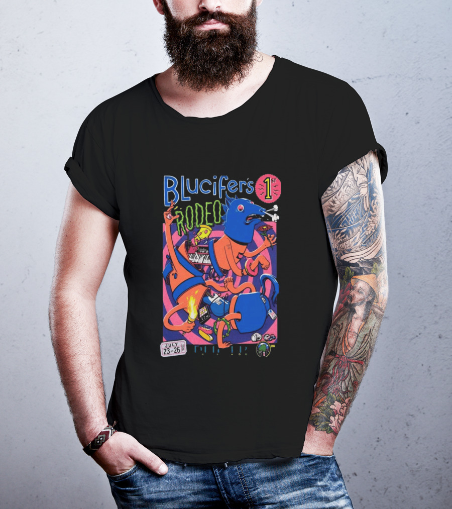 Blucifer's First Rodeo Denver CO July 23 26 2026 Colorful Cartoon T-Shirt