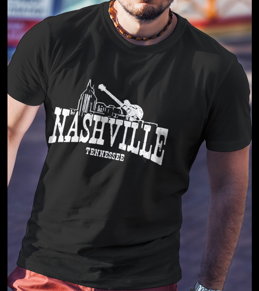 Nashville Tennessee Skyline Guitar City Music Scene T-Shirt