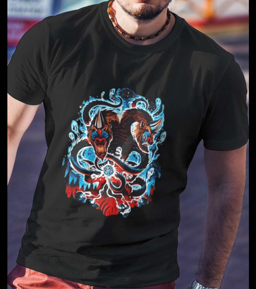 Demogorgon Dungeons And Dragons Two Heads Souls Blue Flames 20 T-Shirt