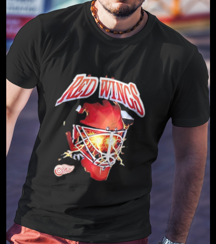 Detroit Red Wings Goalie Mask Red Lightning Burst T-Shirt