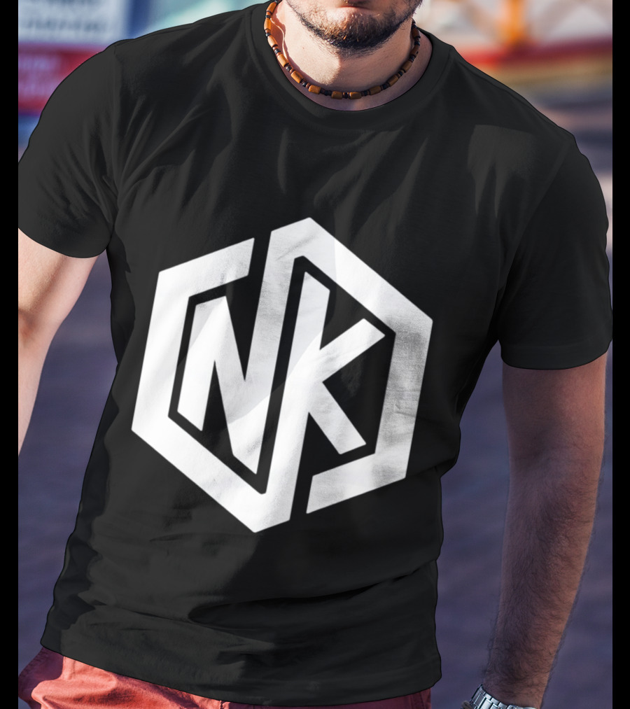 NK Minimalist Hexagon Symbol White Marble Effect T-Shirt