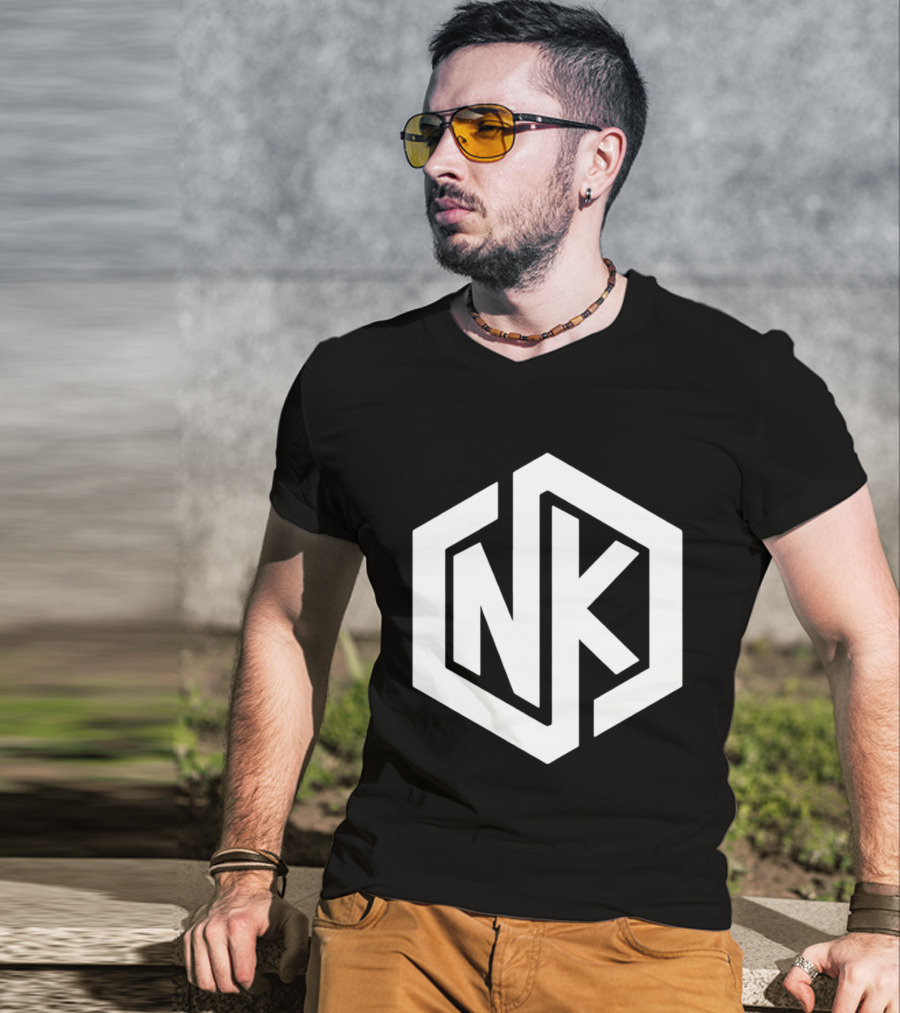 NK Minimalist Hexagon Symbol White Marble Effect T-Shirt