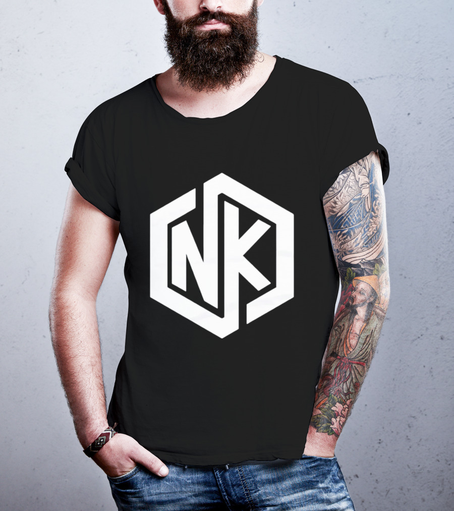 NK Minimalist Hexagon Symbol White Marble Effect T-Shirt