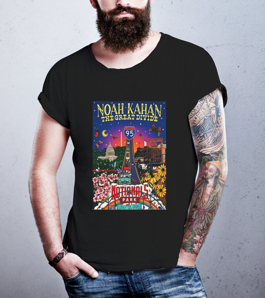 Noah Kahan The Great Divide Nationals Park July 22 2026 Washington D C Interstate 95 Capitol Flowers Butterflies T-Shirt