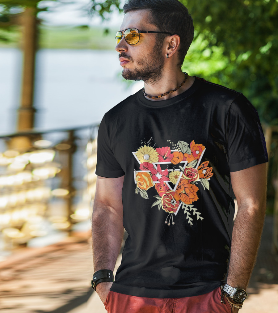 Floral Geometric Triangle Botanical Flowers Garden Blossom T-Shirt