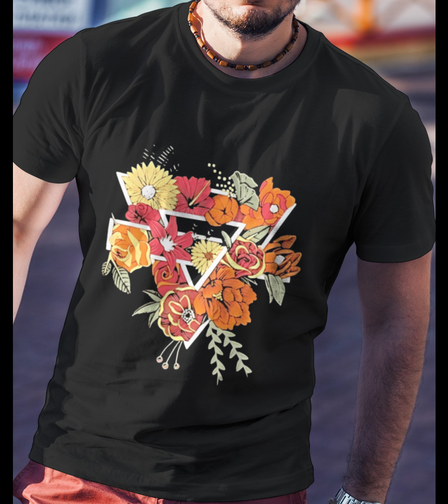Floral Geometric Triangle Botanical Flowers Garden Blossom T-Shirt