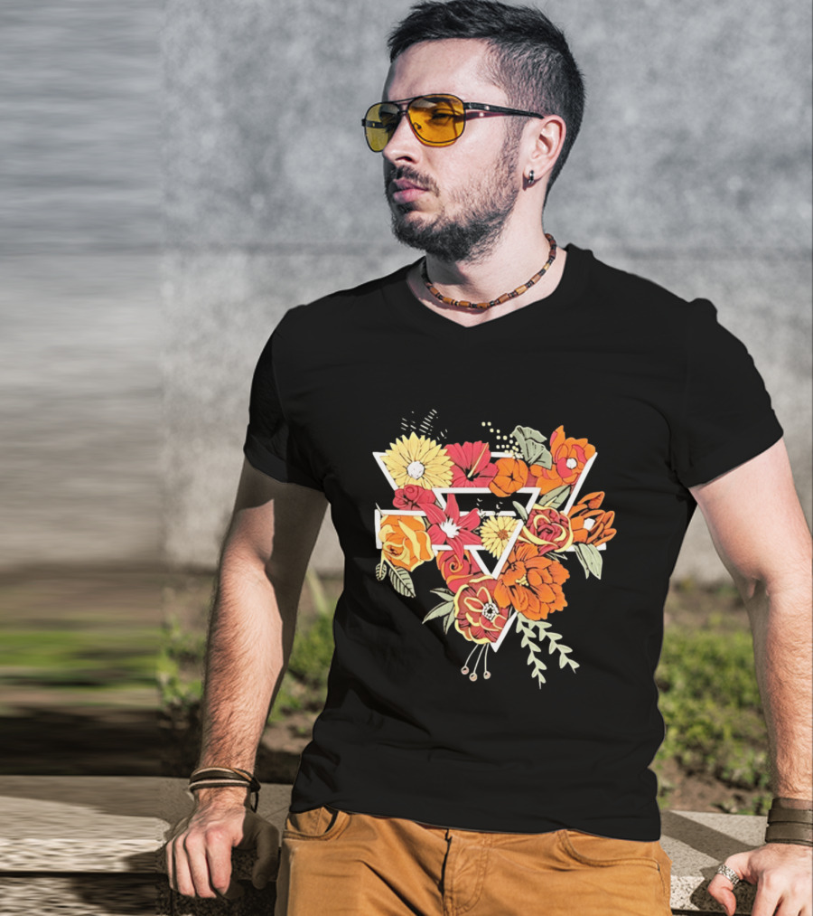 Floral Geometric Triangle Botanical Flowers Garden Blossom T-Shirt