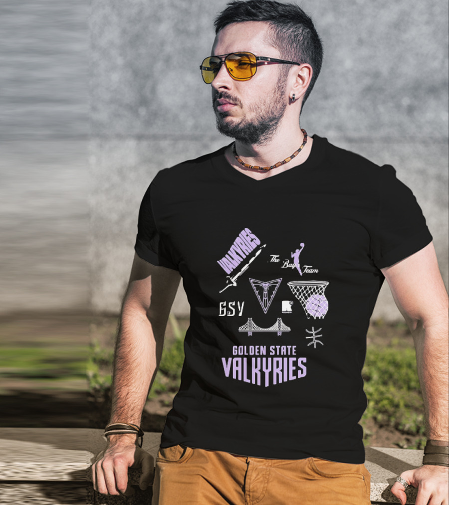 Golden State Valkyries The Bay's Team Basketball Collage GSV Bridge Sword T-Shirt