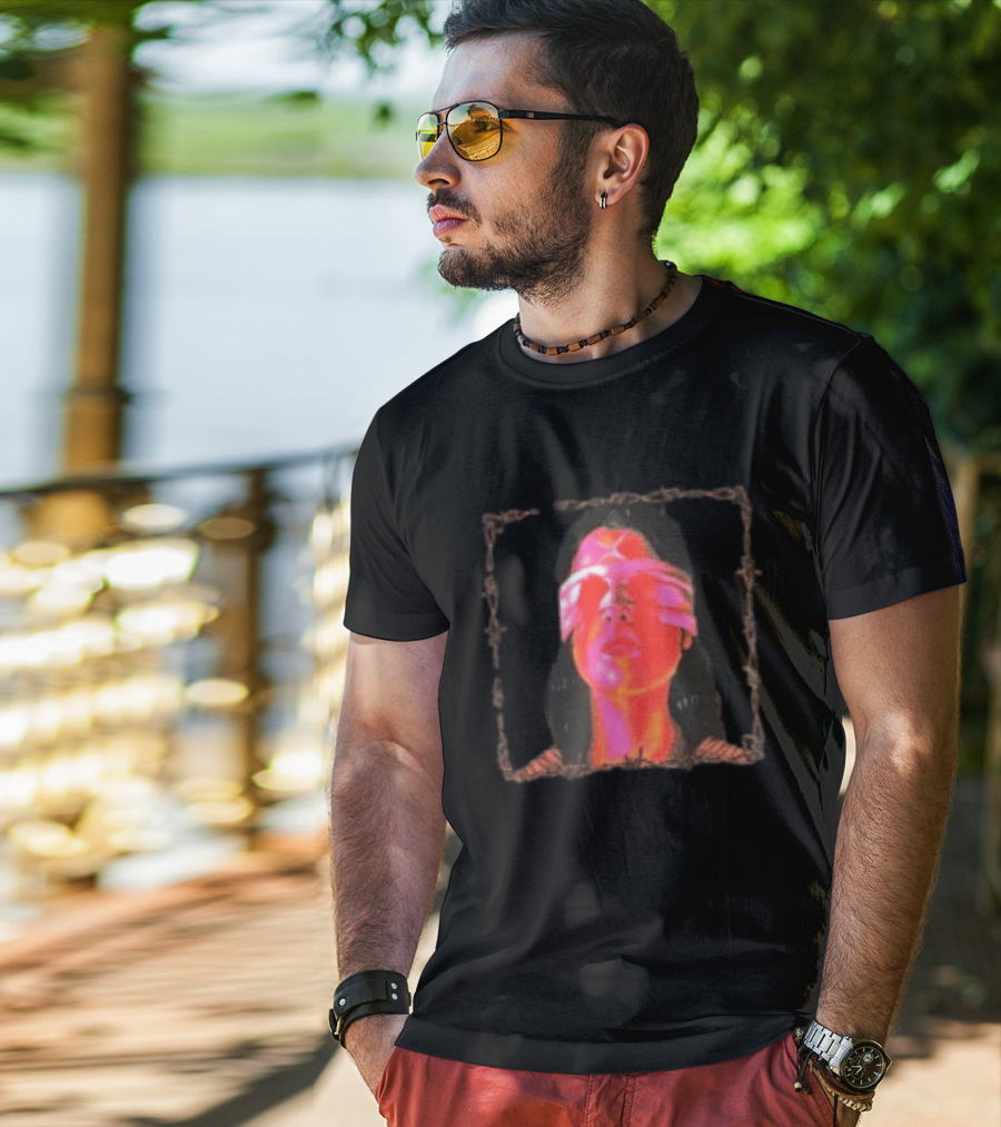 Machin3gir1 Psychowarrior Blindfolded Portrait With Pink Neon Glow T-Shirt