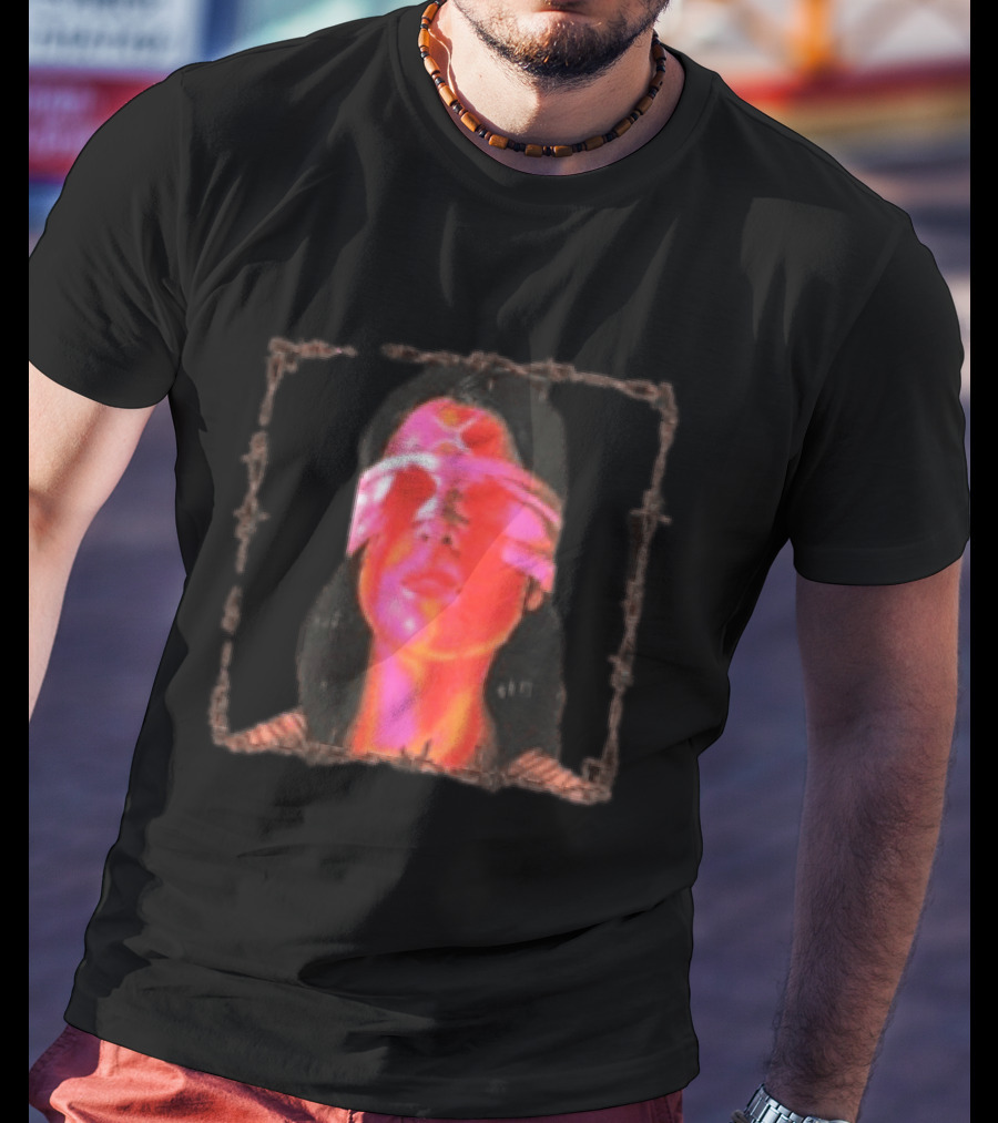 Machin3gir1 Psychowarrior Blindfolded Portrait With Pink Neon Glow T-Shirt