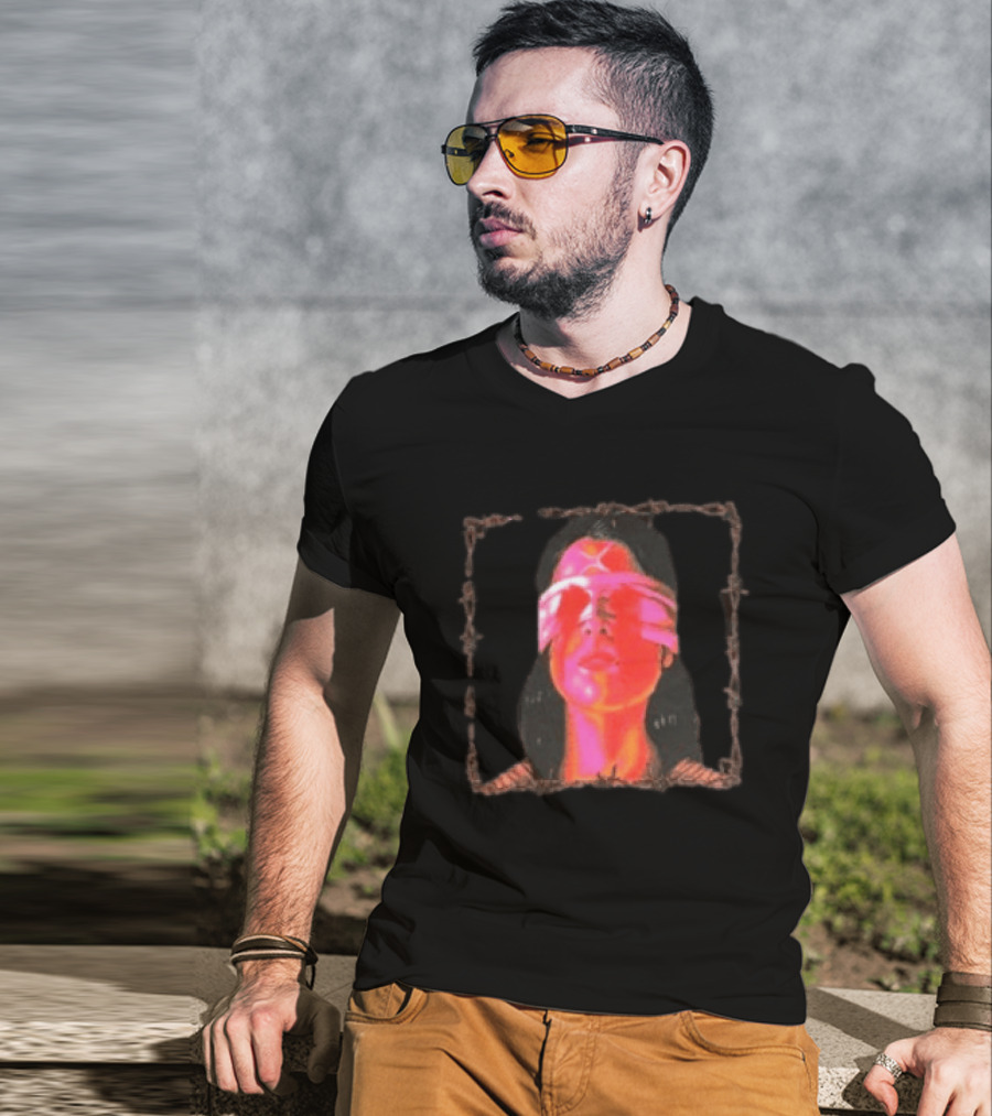 Machin3gir1 Psychowarrior Blindfolded Portrait With Pink Neon Glow T-Shirt
