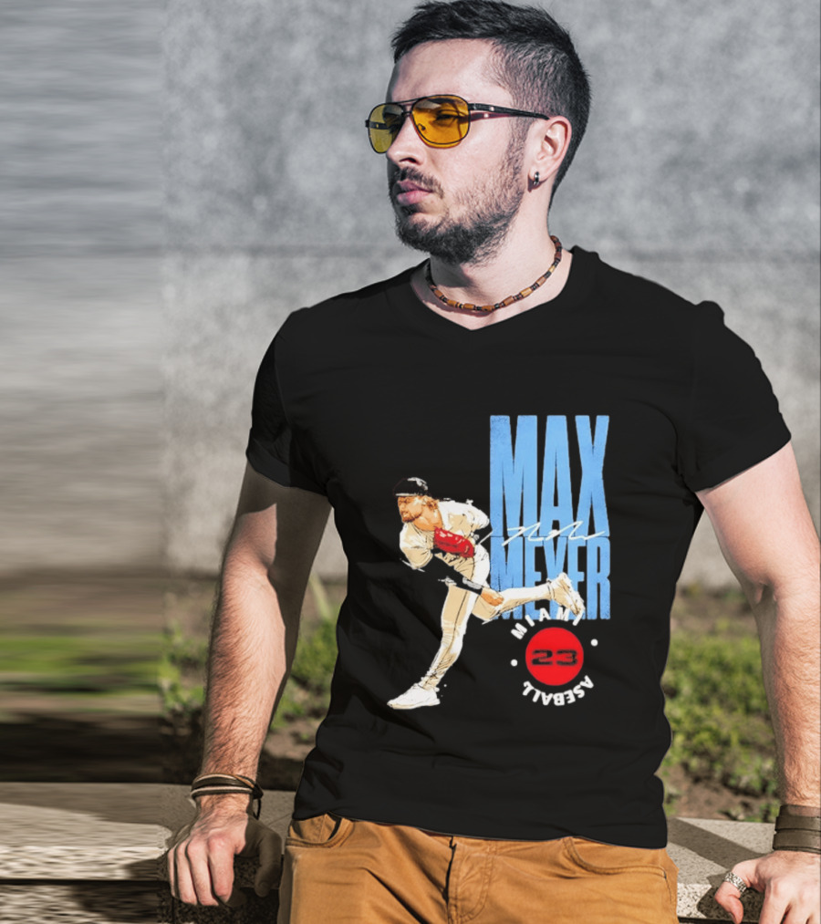 Max Meyer Miami Marlins Baseball 23 Stamp T-Shirt