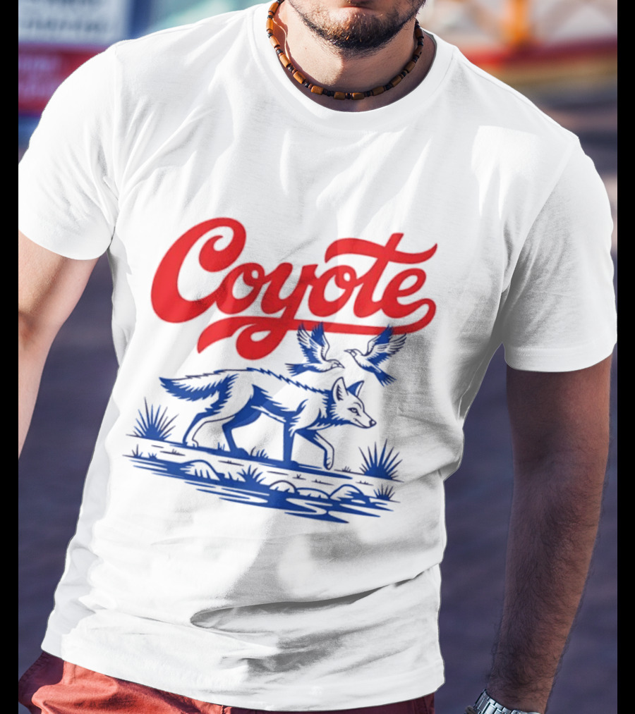Coyote With Birds In Desert Scene Wild Western Desert T-Shirt