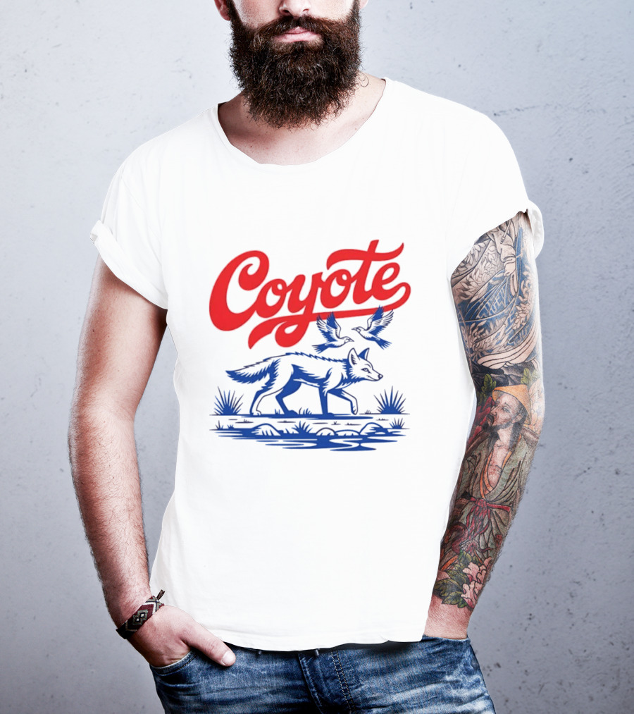 Coyote With Birds In Desert Scene Wild Western Desert T-Shirt