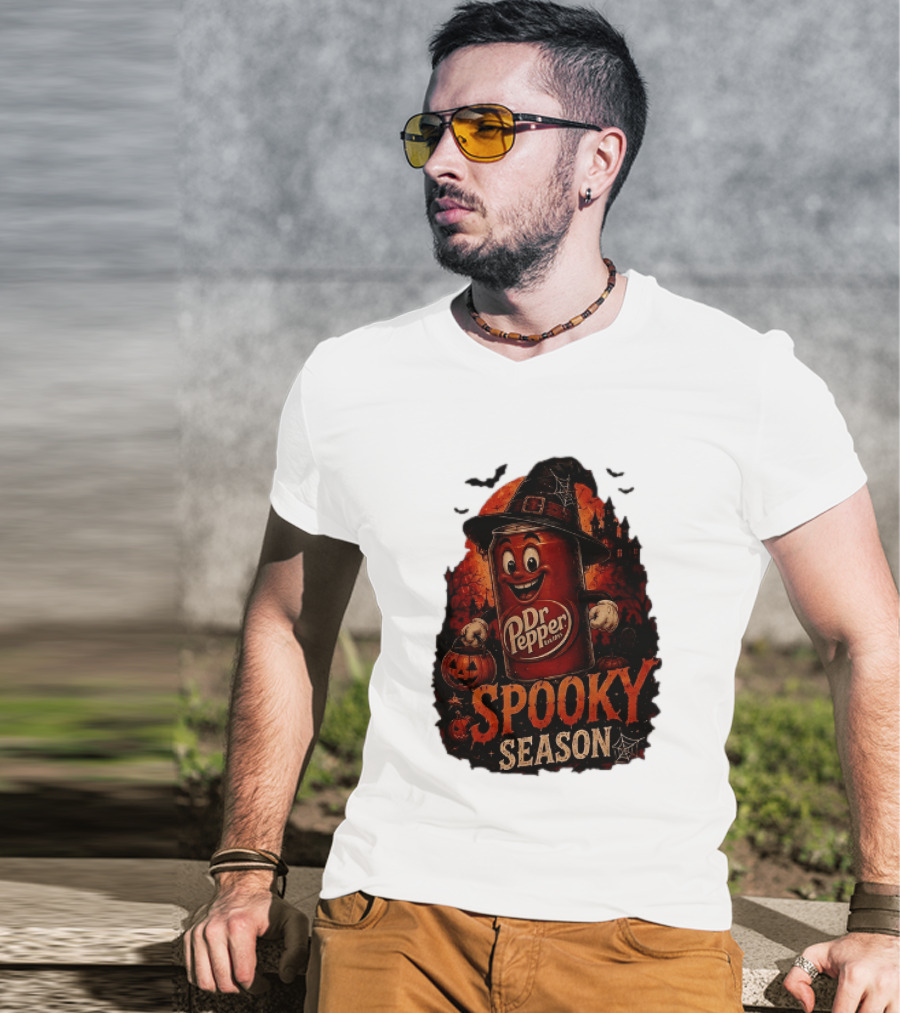 Dr Pepper Halloween Witch Can Spooky Season With Jack O' Lantern And Bats T-Shirt
