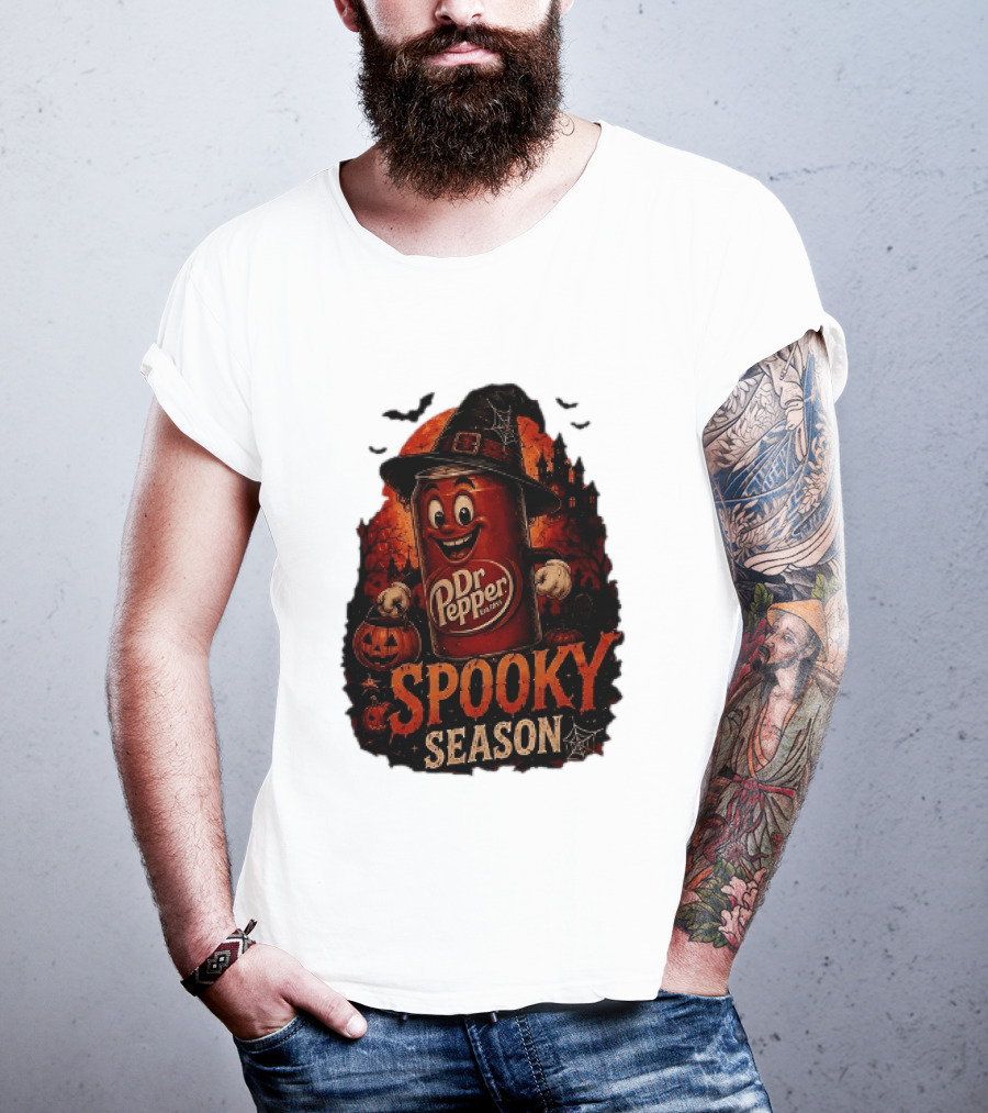 Dr Pepper Halloween Witch Can Spooky Season With Jack O' Lantern And Bats T-Shirt
