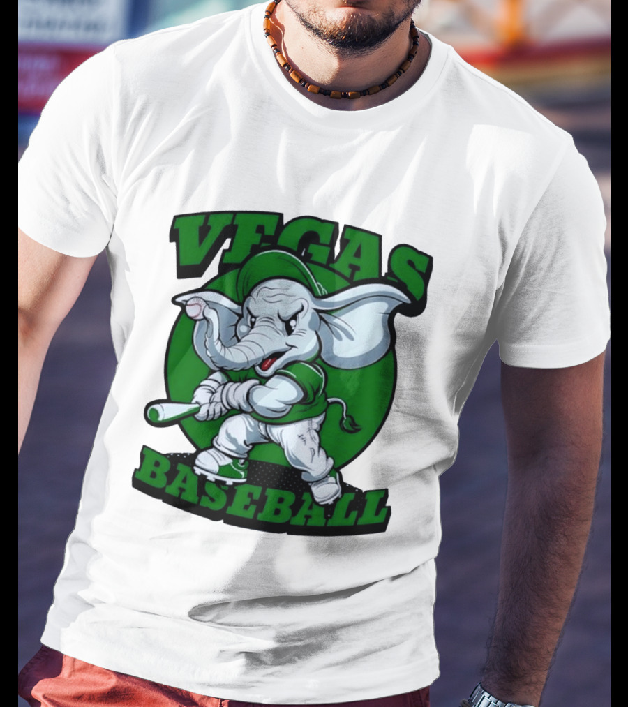 Vegas Baseball Elephant Batting Green T-Shirt