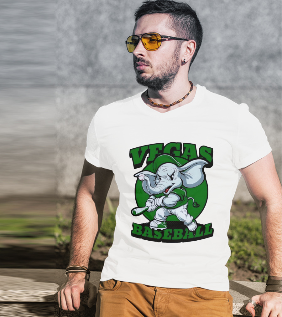 Vegas Baseball Elephant Batting Green T-Shirt