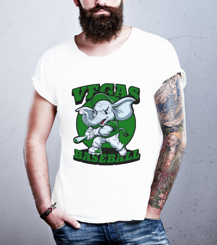 Vegas Baseball Elephant Batting Green T-Shirt