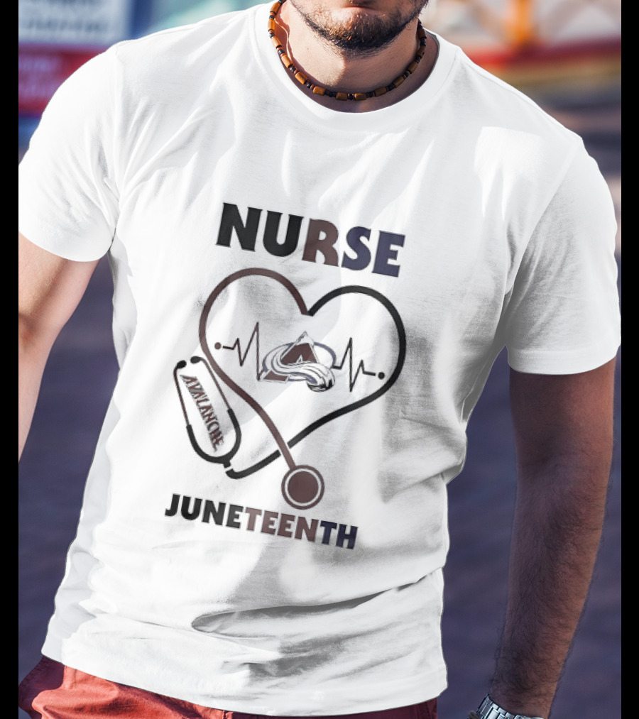 Nurse Heart Stethoscope Colorado Avalanche Juneteenth T-Shirt