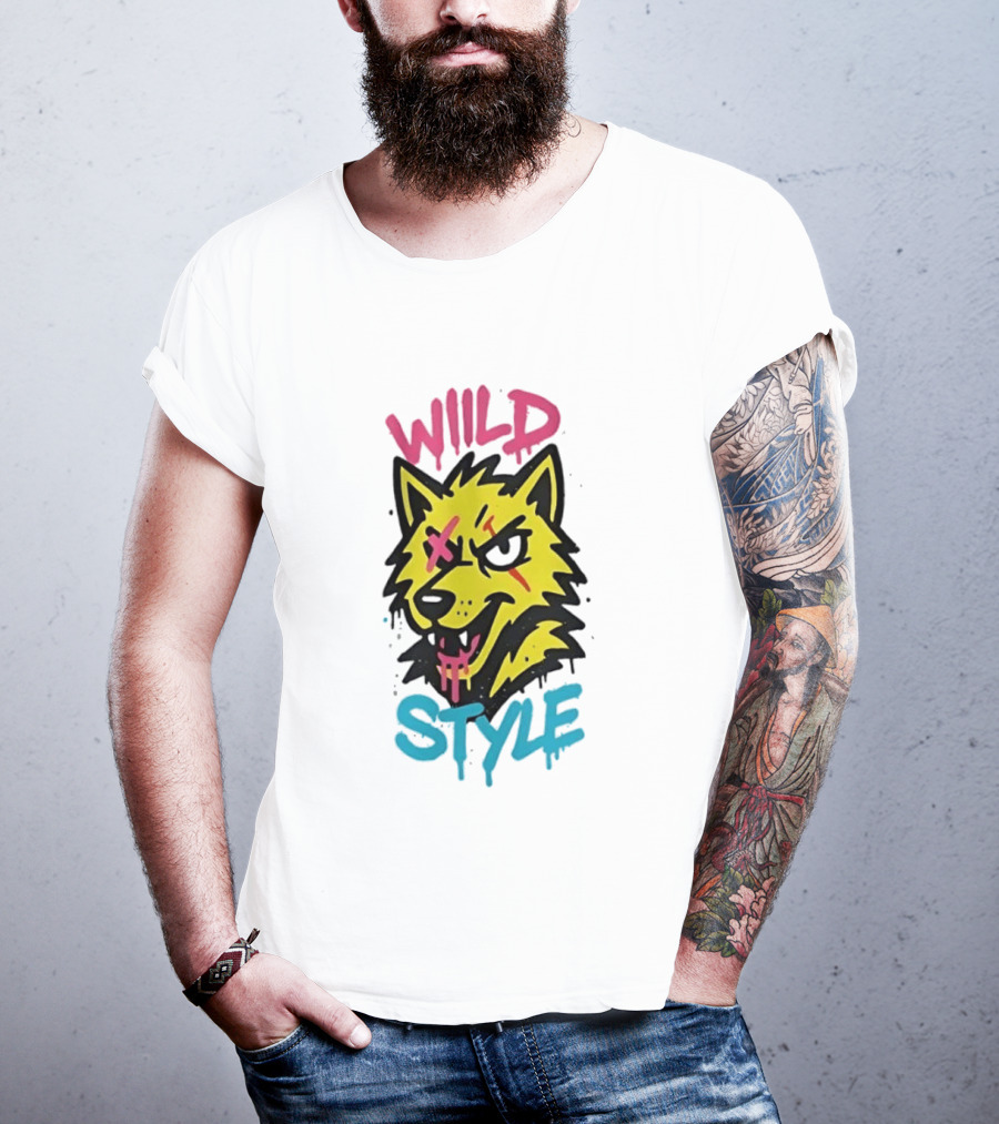 Wild Wolf Wild Style Graffiti Art Urban Streetwear T-Shirt