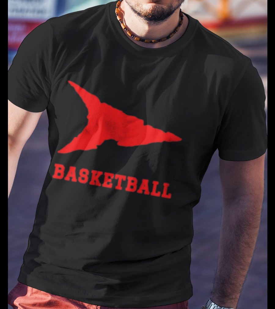 Basketball Red Arrowhead Flame Shape Lettering T-Shirt