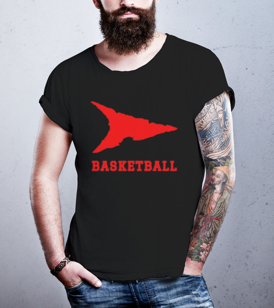 Basketball Red Arrowhead Flame Shape Lettering T-Shirt