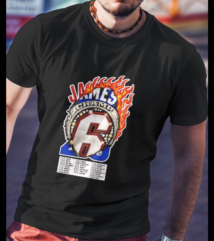 LeBron James Champ 6 Milestone Dates Cleveland Miami Los Angeles 2012 2013 2016 2020 T-Shirt
