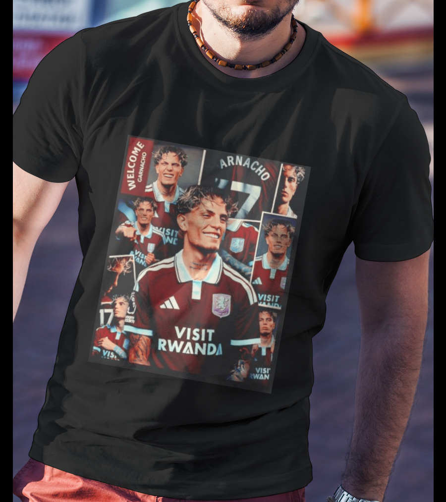 Visit Rwanda Garnacho Welcome Aston Villa 17 Collage T-Shirt
