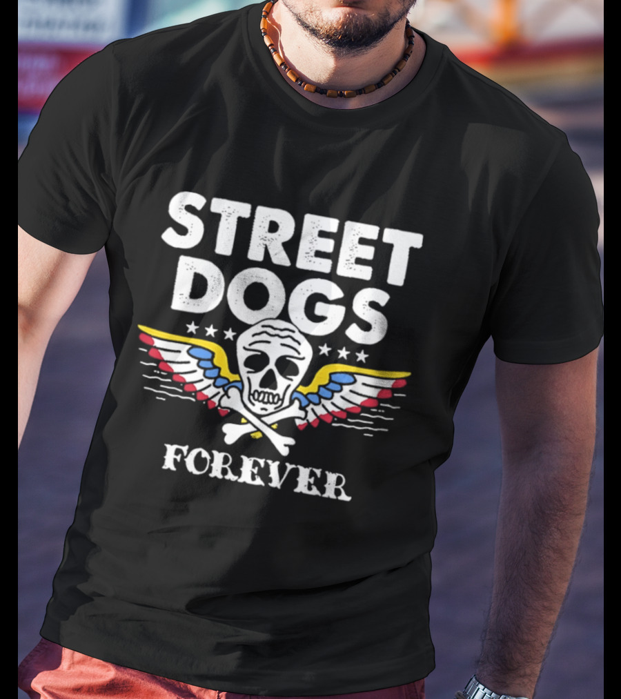 Street Dogs Forever Skull Crossbones Wings Stars T-Shirt