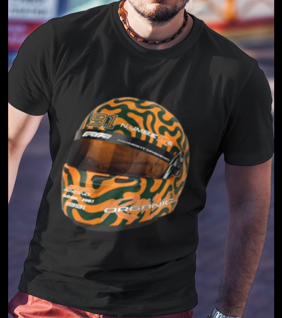 Midnight Organic Store Formula Helmet 91 Number 1991 RPM Orange Green T-Shirt
