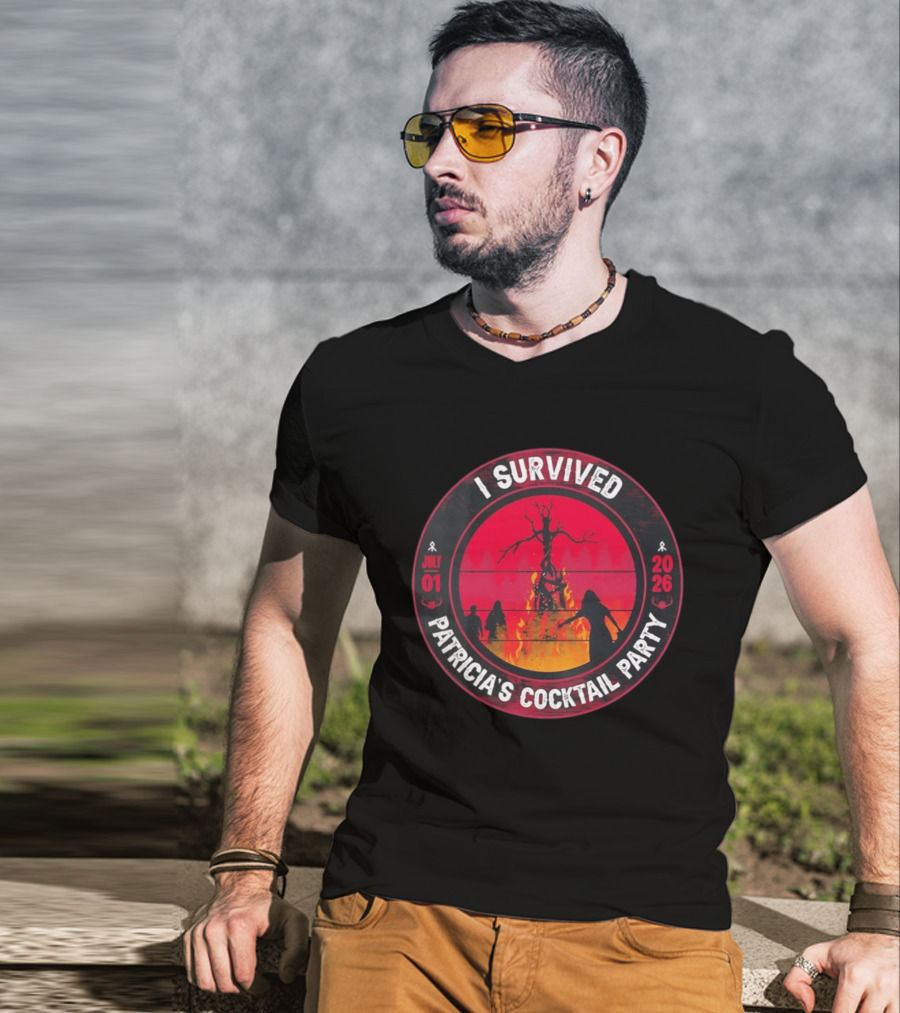 I Survived Patricia's Cocktail Party July 01 2026 Witchy Bonfire Dark Forest T-Shirt