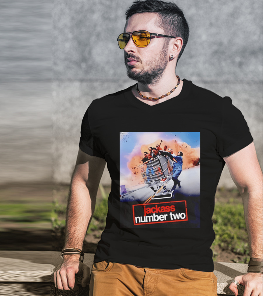 Jackass Number Two Movie Cast In Shopping Cart Action Scene Explosion T-Shirt