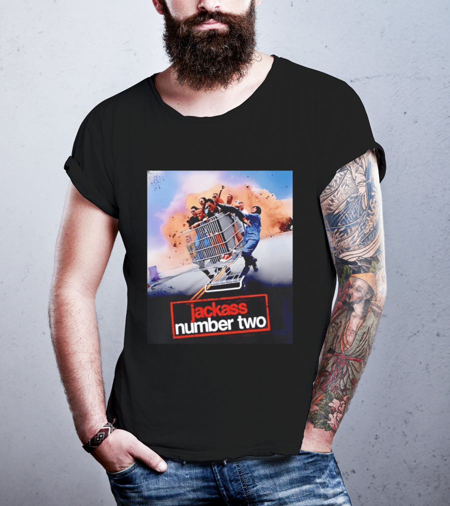 Jackass Number Two Movie Cast In Shopping Cart Action Scene Explosion T-Shirt
