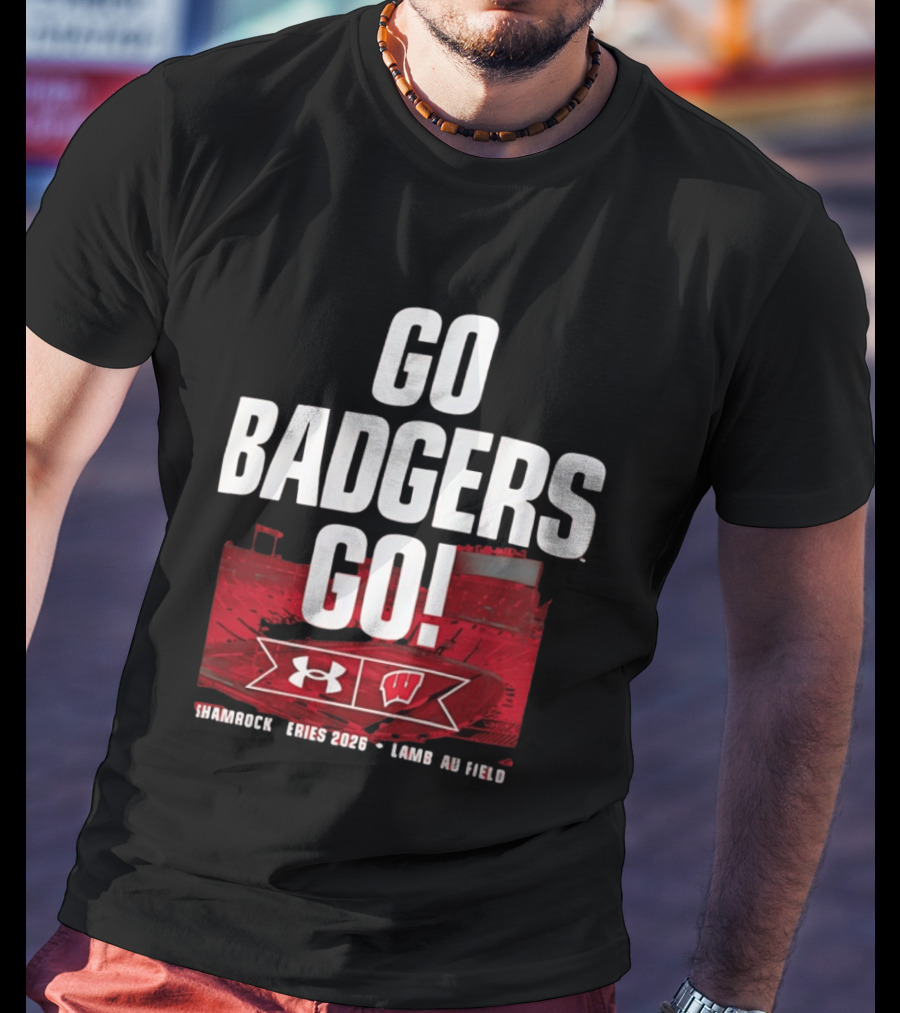 Wisconsin Badgers Go Badgers Go Shamrock Series 2026 Lambeau Field Under Armour T-Shirt