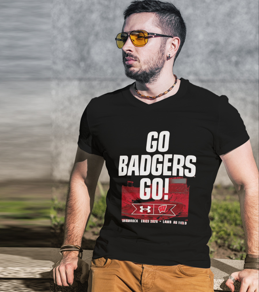 Wisconsin Badgers Go Badgers Go Shamrock Series 2026 Lambeau Field Under Armour T-Shirt