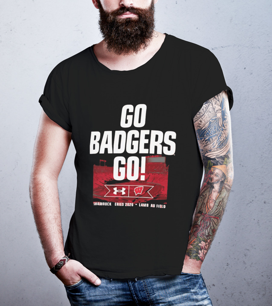 Wisconsin Badgers Go Badgers Go Shamrock Series 2026 Lambeau Field Under Armour T-Shirt