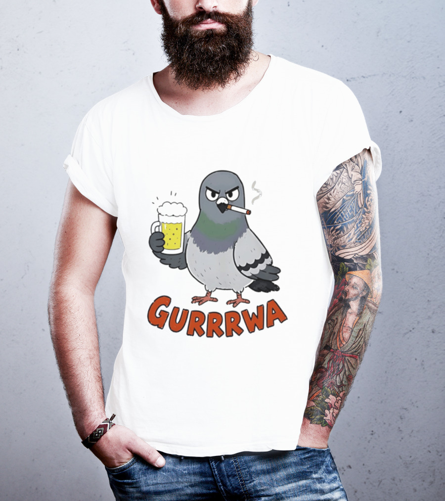 Angry Pigeon GURRRWA Beer And Cigarette Humor T-Shirt