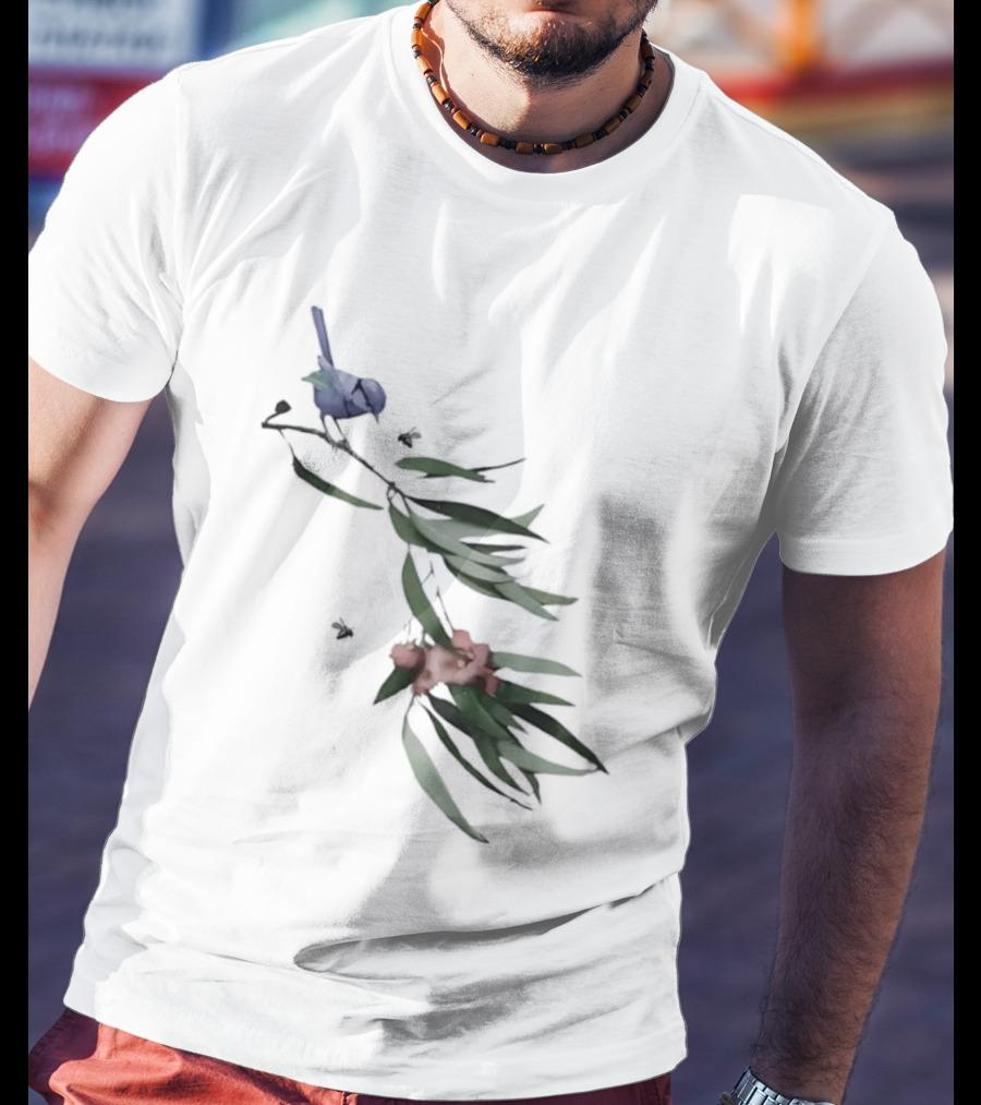 Blue Wren On Eucalyptus Branch With Red Blossoms Bird T-Shirt