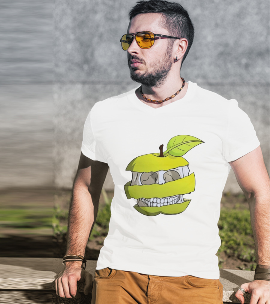 Skull Apple Forbidden Fruit Creative Slice T-Shirt