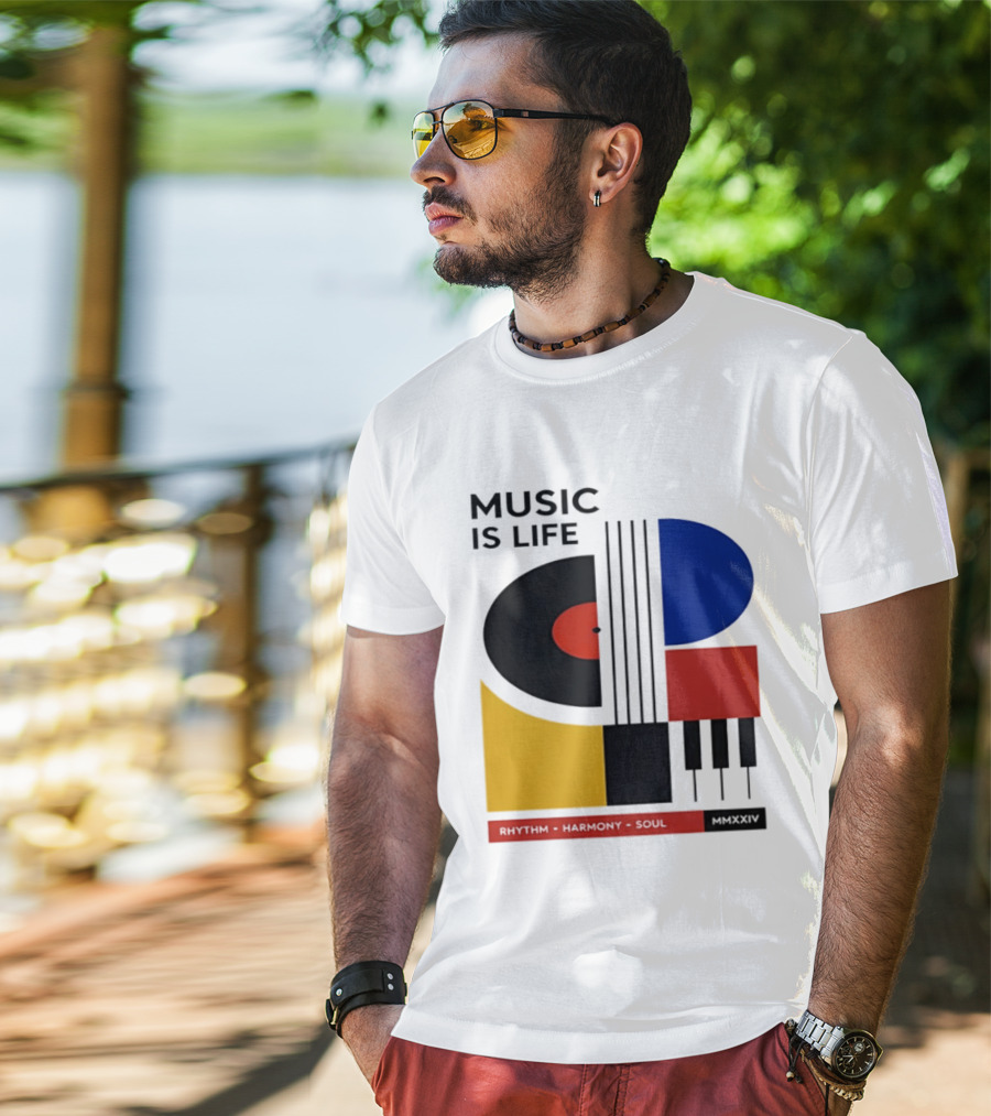 Music Is Life MMXXIV Rhythm Harmony Soul Vinyl Piano Abstract T-Shirt
