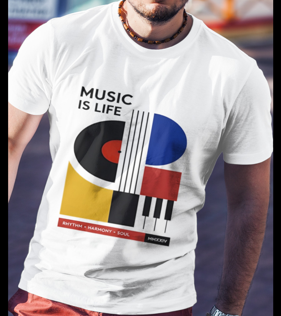 Music Is Life MMXXIV Rhythm Harmony Soul Vinyl Piano Abstract T-Shirt